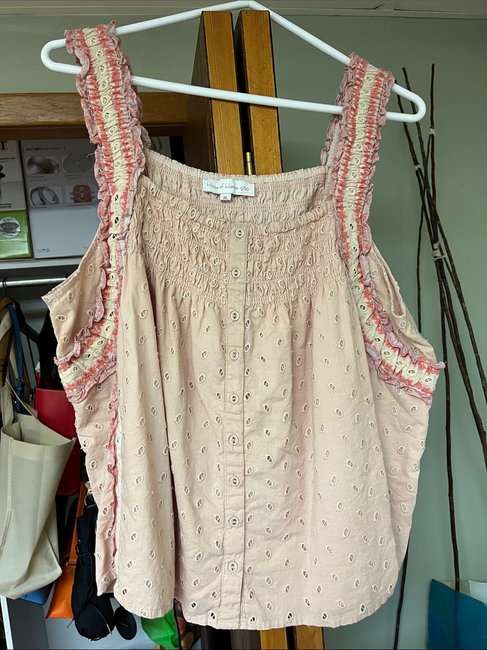 House of Harlow 1960 Blush Pink Eyelet Ruffle Tank